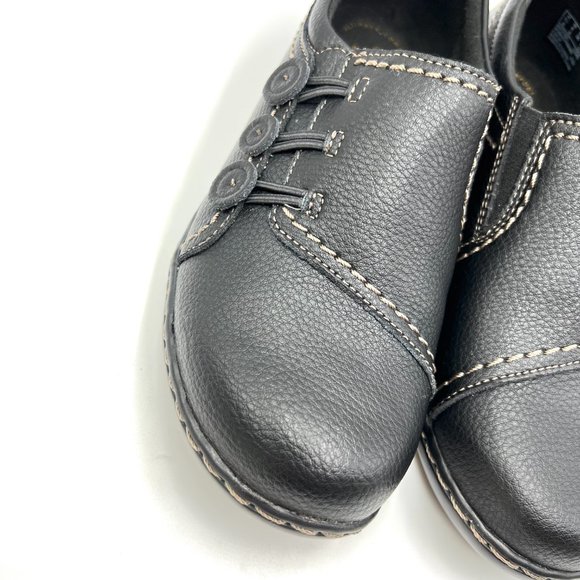 6W 6 WIDE Clarks Ashland Effie Black Pebbled Leather Comfort Loafers Shoes - Picture 4 of 10